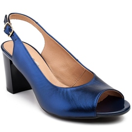 Marco Shoes Marco metallic leather sandals with a stable heel navy blue blue 1 Marco Shoes Marco metallic leather sandals with a stable heel navy blue blue 1