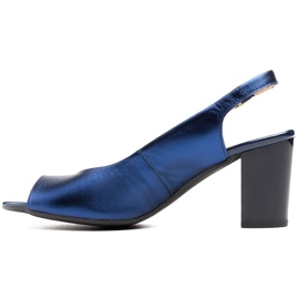 Marco Shoes Marco metallic leather sandals with a stable heel navy blue blue 2