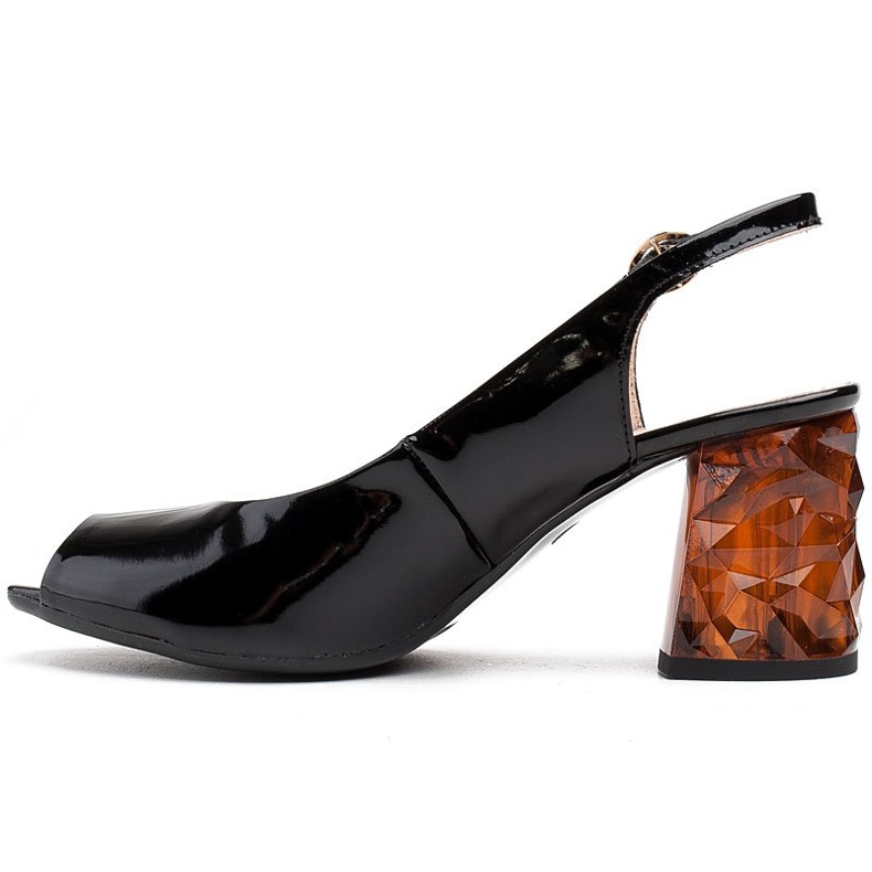 Marco Shoes Black lacquered sandals with 3D amber heel 2