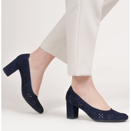 Marco Shoes Navy blue pumps with perforation for a wider foot 2