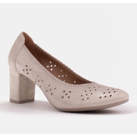 Marco Shoes Leather pumps with perforation for a wider foot beige 1 Marco Shoes Leather pumps with perforation for a wider foot beige 1