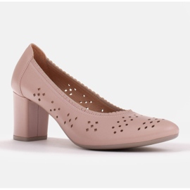 Marco Shoes Beige pumps on a post with a perforated motif 1