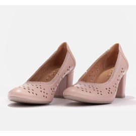 Marco Shoes Beige pumps on a post with a perforated motif 4