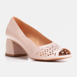Marco Shoes Beige pumps with a perforated front 1