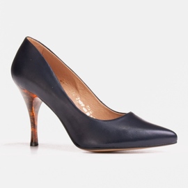 Marco Shoes 1599P navy blue heels with amber heel 1