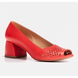 Marco Shoes Red pumps with a perforated front 1