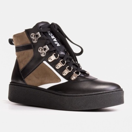Marco Shoes Black and green leather sports boots 1