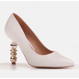 Marco Shoes Leather white heels with stones 1