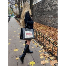 Marco Shoes High flat boots made of natural embossed leather black 1