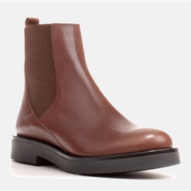 Marco Shoes Flat leather ankle boots with insulation with a wide rubber in the upper brown 1
