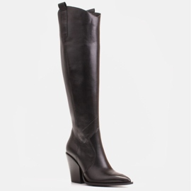 Marco Shoes High boots for women, genuine leather cowboy boots black 1