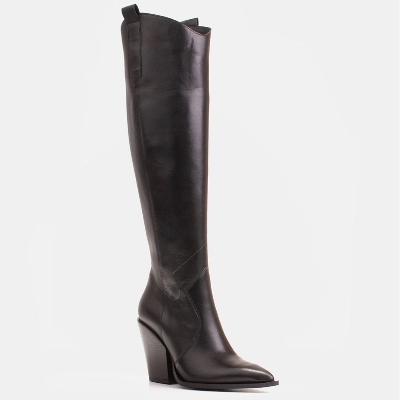 Marco Shoes High boots for women, genuine leather cowboy boots black 1