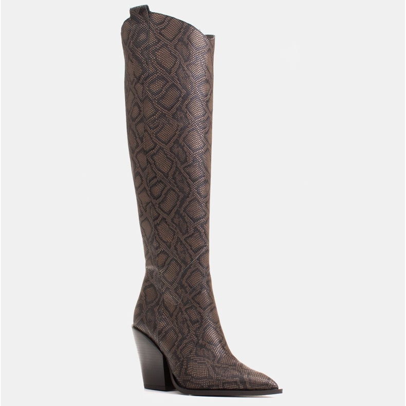 Marco Shoes High boots for women, genuine leather cowboy boots brown 1