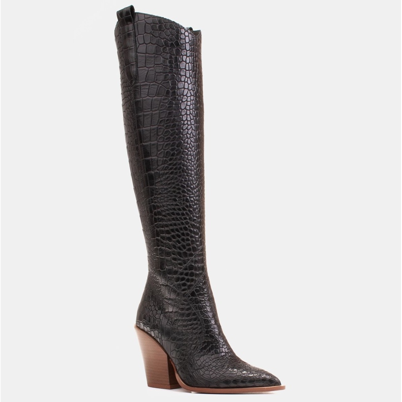 Marco Shoes High boots for women cowboy boots, croco pattern black 1