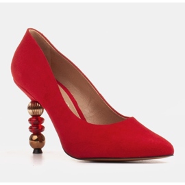 Marco Shoes Red suede heels with stones 1