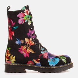 Marco Shoes High ankle boots, nubuck leather boots with a floral print black multicolored 1