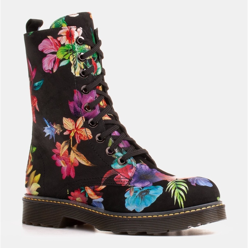 Marco Shoes High ankle boots, nubuck leather boots with a floral print black multicolored 2