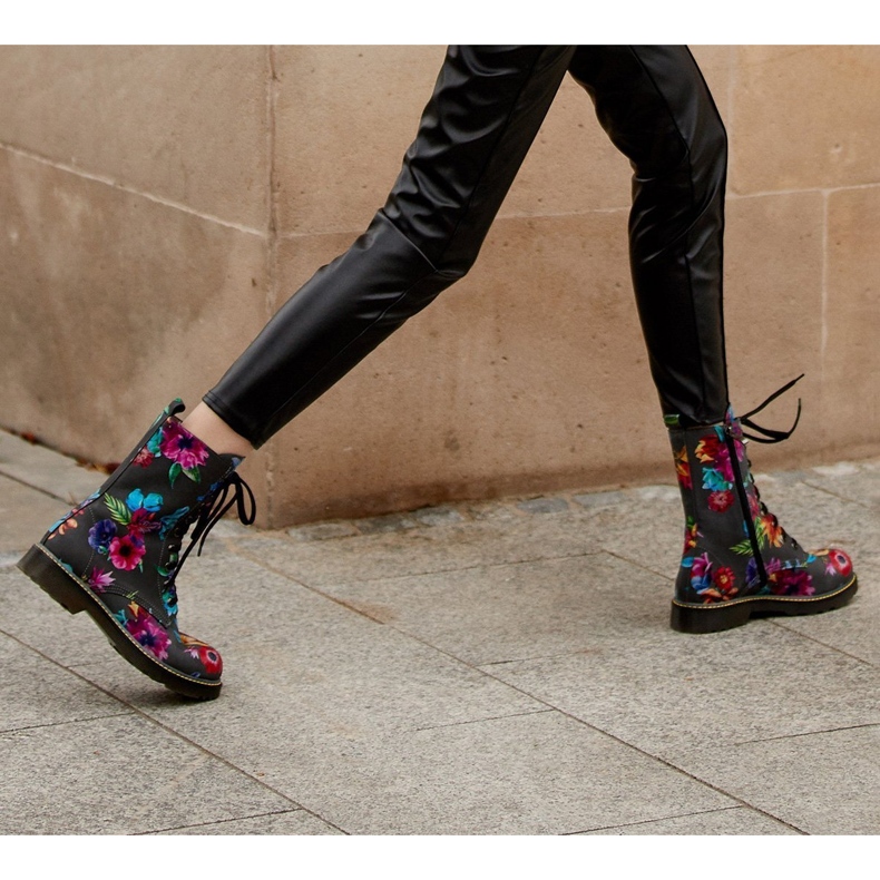 Marco Shoes High ankle boots, nubuck leather boots with a floral print grey 2