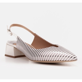 Marco Shoes Open-heel low-cut pumps with metallic stripes white silver 1