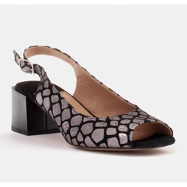 Marco Shoes Comfortable women's sandals with interesting leather black silver 1