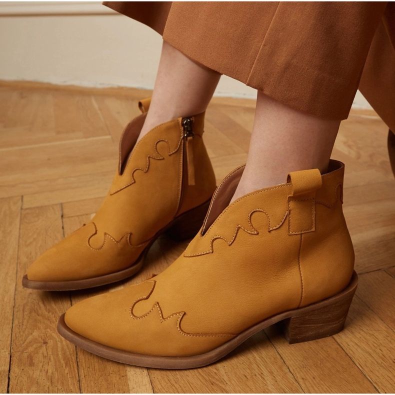 Marco Shoes Uninsulated boots with suede and wavy inserts brown yellow 1