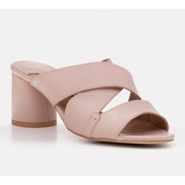 Marco Shoes Women's leather slippers made of leather with cut stripes beige 1 Marco Shoes Women's leather slippers made of leather with cut stripes beige 1