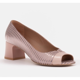 Marco Shoes Pumps with an open front, leather with metallic stripes pink 1