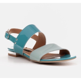 Marco Shoes Flat sandals with lacquer and metallic heel blue 1