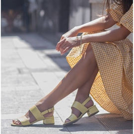 Marco Shoes Cinta sandals with a leather-coated heel yellow 1
