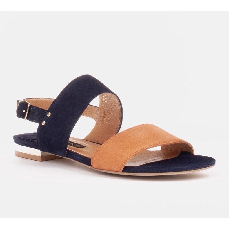Marco Shoes Flat sandals in natural suede with a metallic heel beige navy blue 1