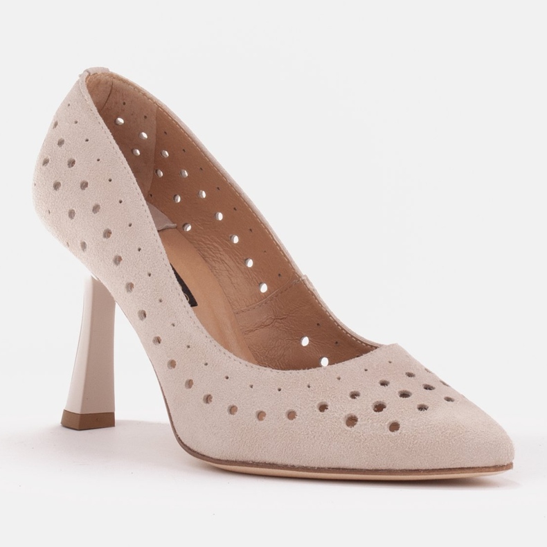 Marco Shoes Natural suede stilettos with decorative perforation beige 1 Marco Shoes Natural suede stilettos with decorative perforation beige 1