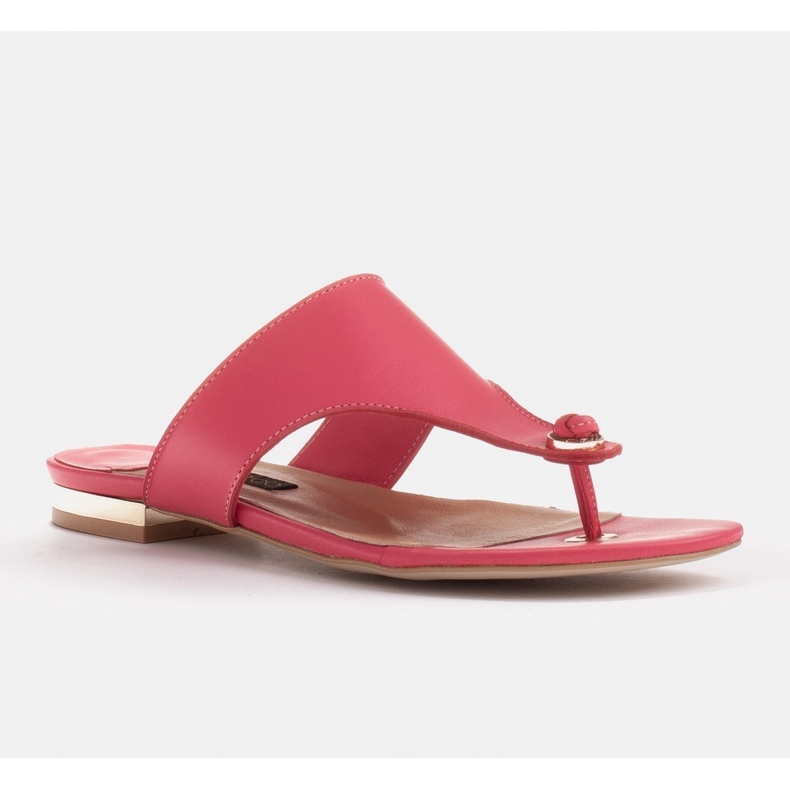 Marco Shoes Flat leather flip-flops with metallic heel pink 1