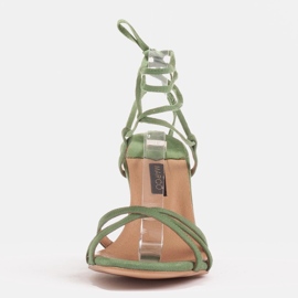 Marco Shoes Elegant sandals on a high heel with a tied strap green 2