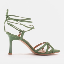 Marco Shoes Elegant sandals on a high heel with a tied strap green 1