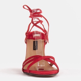 Marco Shoes Elegant sandals on a high heel with a tied strap red 2