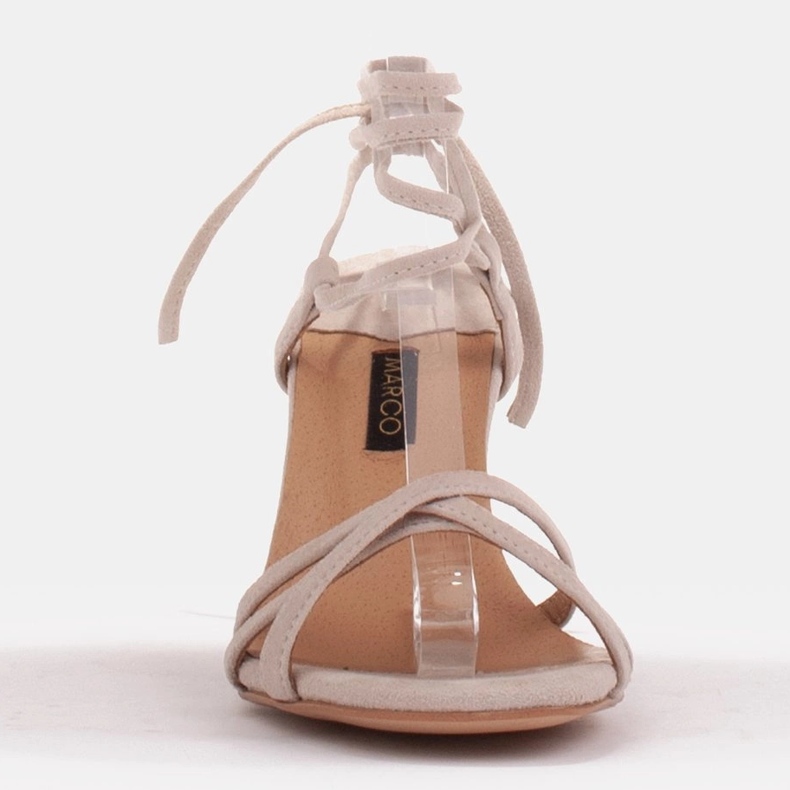 Marco Shoes Elegant sandals on a high heel with a tied strap beige 2