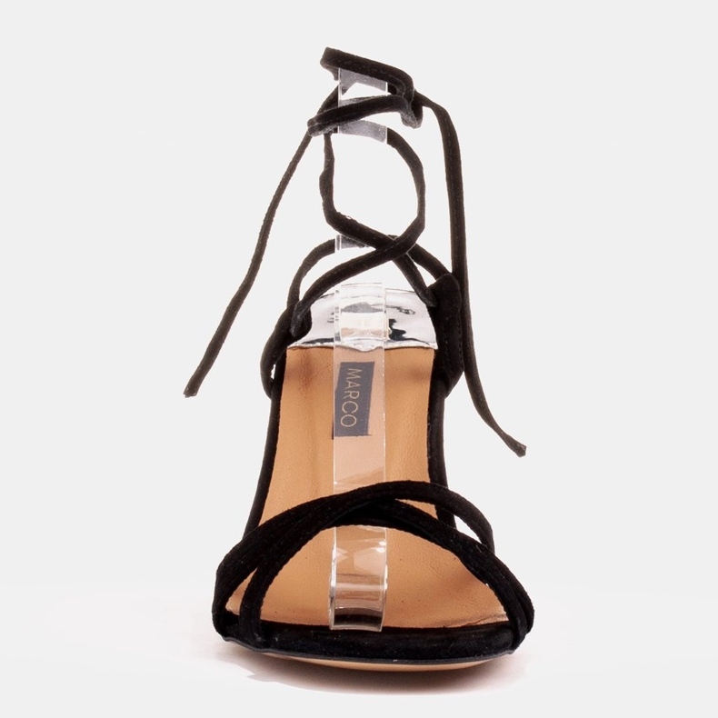 Marco Shoes Elegant sandals on a high heel with a tied strap black 2