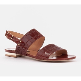 Marco Shoes Flat genuine leather sandals with a metallic heel brown 1