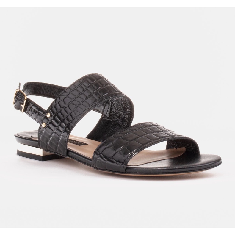 Marco Shoes Flat genuine leather sandals with a metallic heel black 1