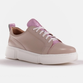 Marco Shoes Beige sneakers with a pink insert 1