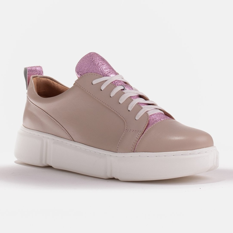 Marco Shoes Beige sneakers with a pink insert 1