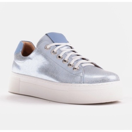 Marco Shoes Women's sneakers made of genuine leather on a thick sole blue 1