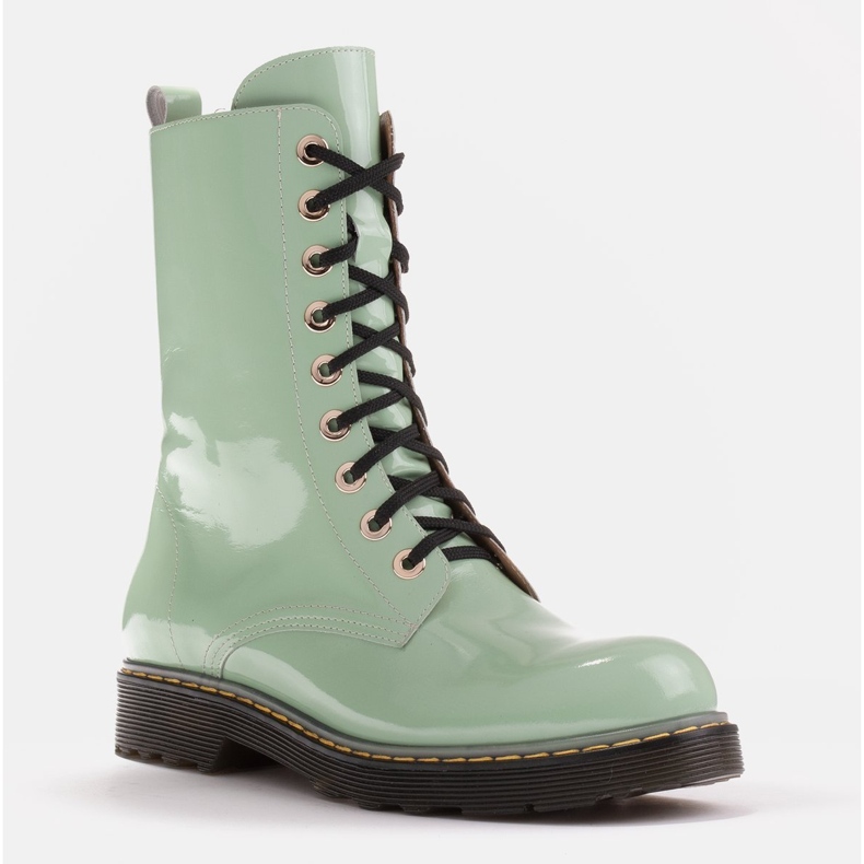 Marco Shoes High ankle boots, boots tied on a translucent sole green 2