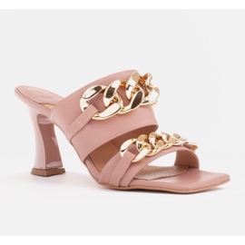 Marco Shoes Women's leather slippers with a decorative chain pink 1