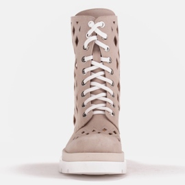 Marco Shoes Velor boots with perforation beige 2