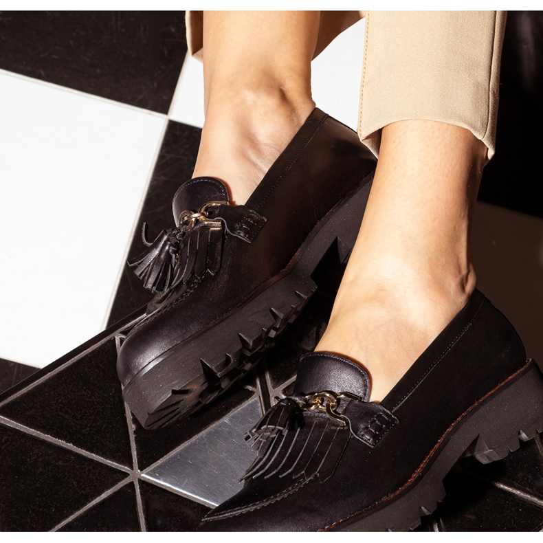 Marco Shoes Loafers with a gold chain on a light sole black 2