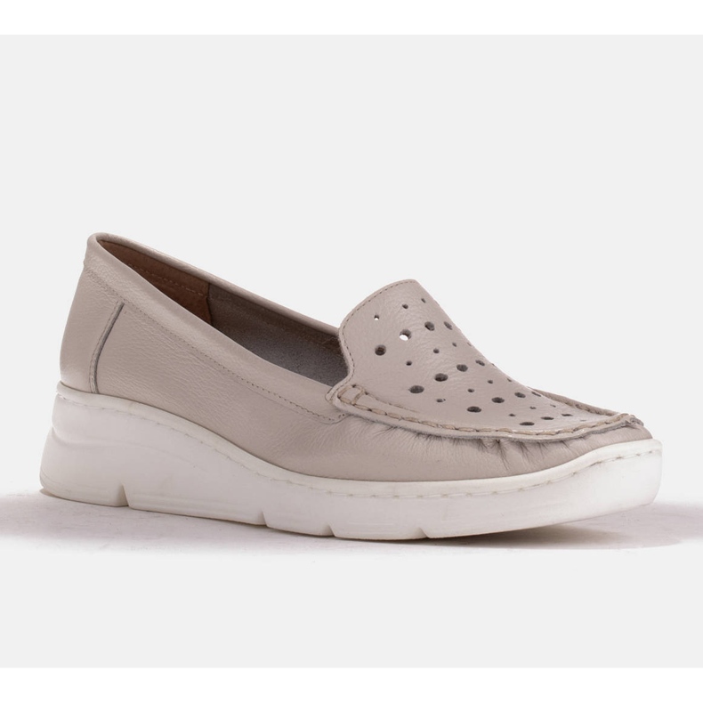 Radoskór Comfortable leather loafers with perforation beige 1