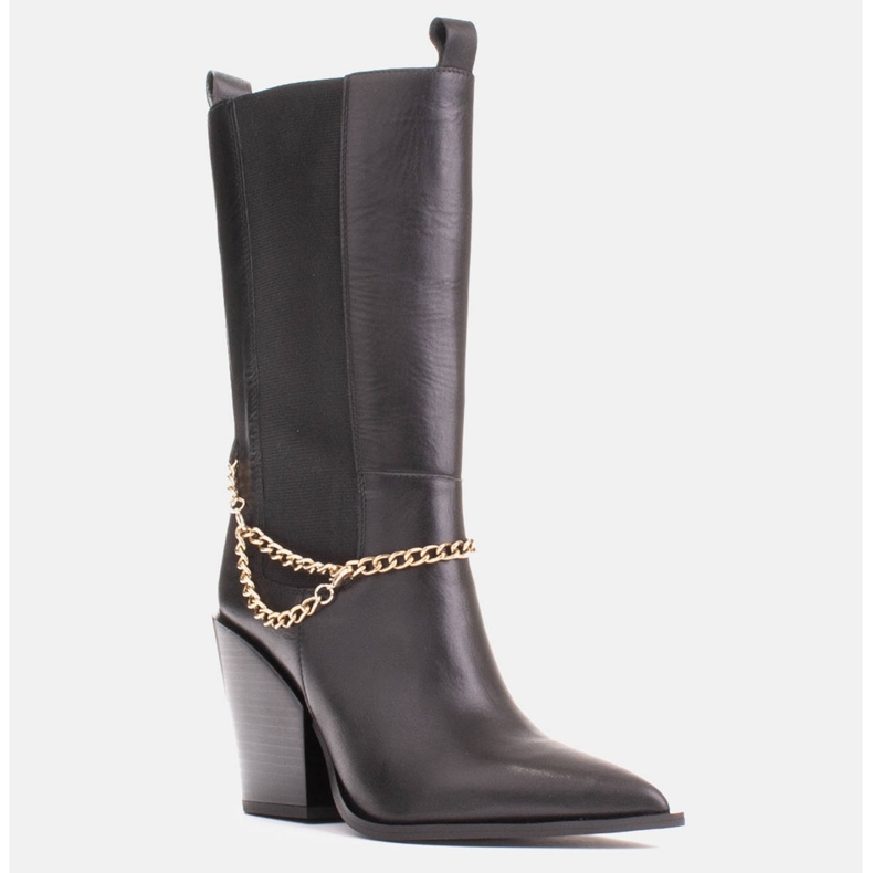 Marco Shoes Black cowboy boots with a gold chain 1