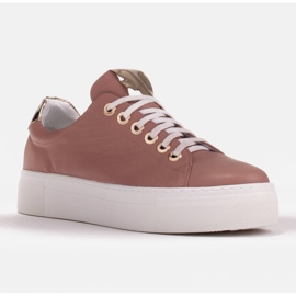 Marco Shoes Women's sneakers made of genuine leather on a thick sole pink golden 1 Marco Shoes Women's sneakers made of genuine leather on a thick sole pink golden 1