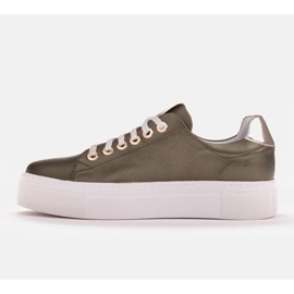 Marco Shoes Women's sneakers made of genuine leather on a thick sole green 2